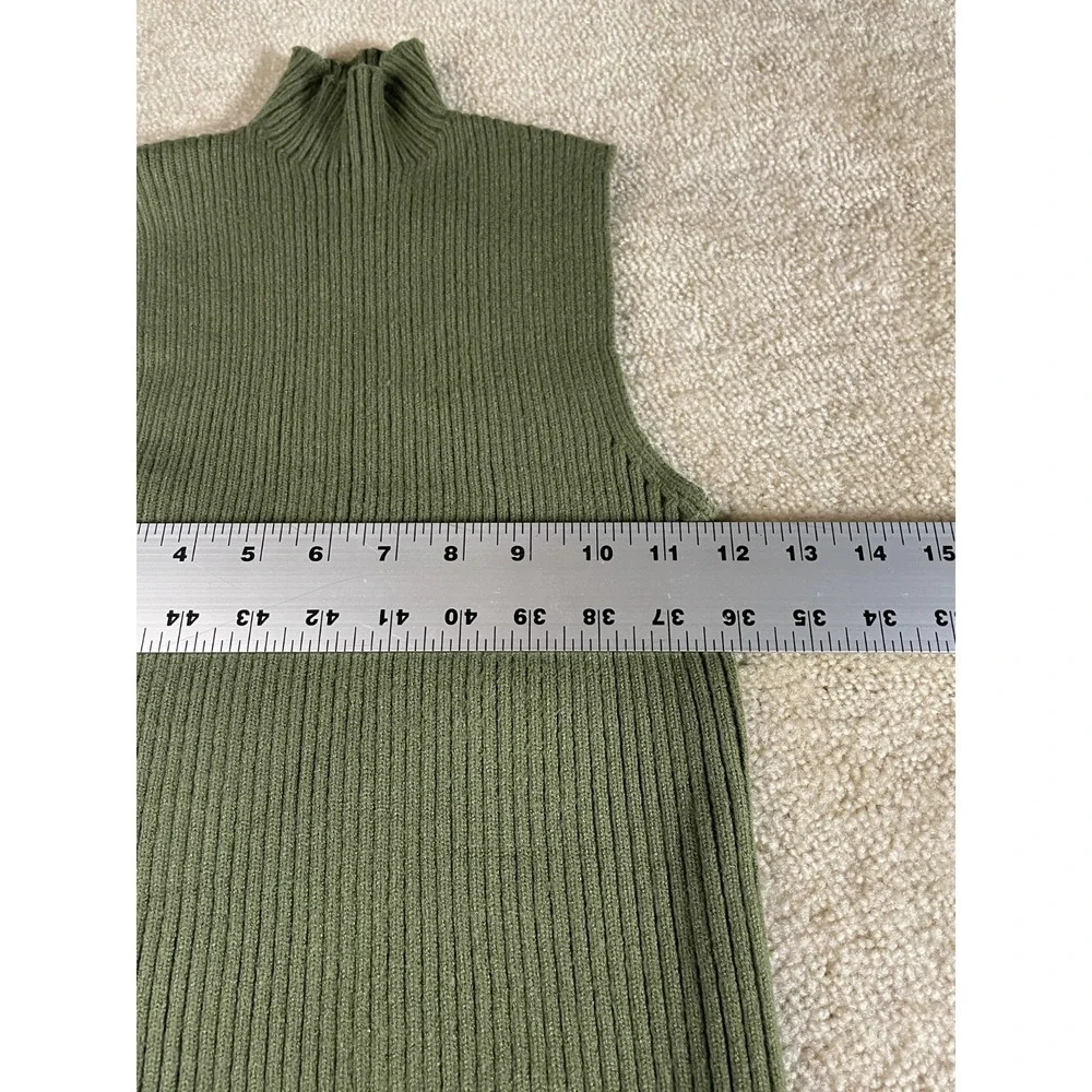 Zara Women's Green Knit Turtle Neck Sleeveless Slim Fit Tank Vest Sweater Top M